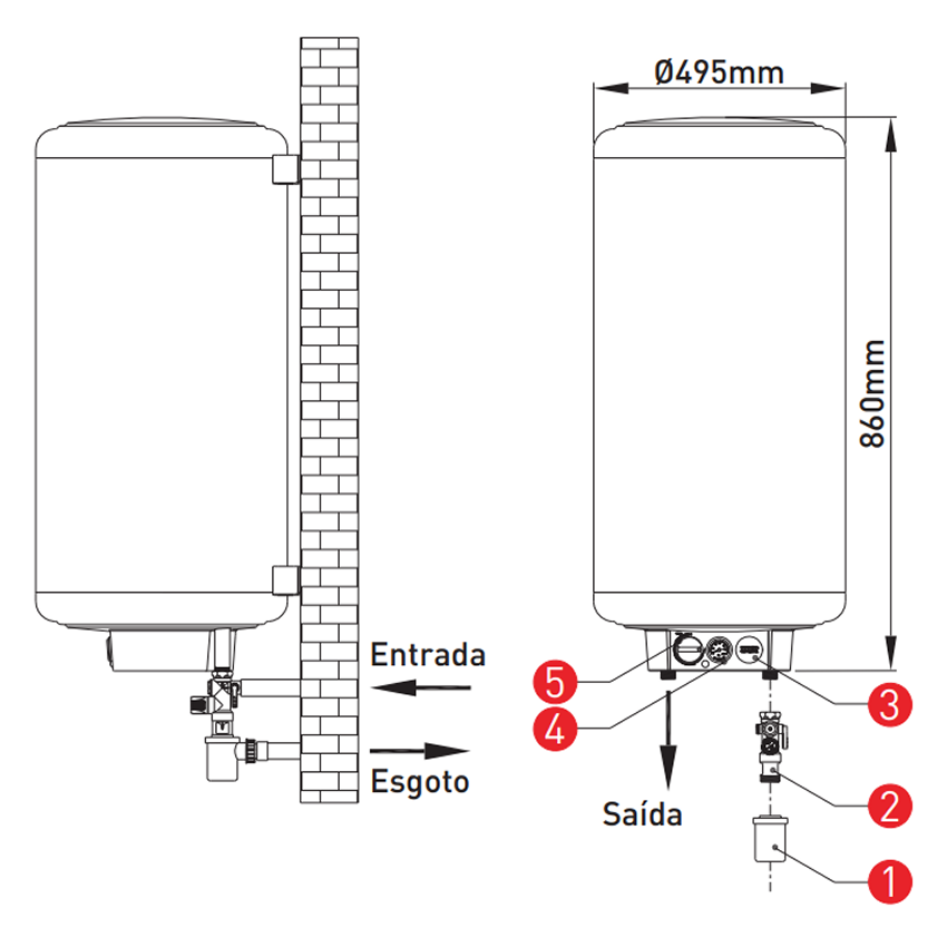 Termoacumulador 80L Videira Inox AISI 316L - Vertical Parede - 1500W x 230V Termoacumulador 80L Videira Inox AISI 316L - Vertical Parede - 1500W x 230V