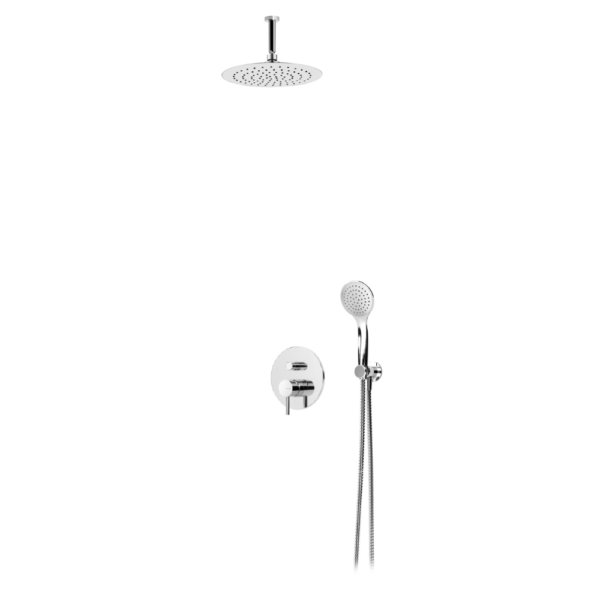Sistema embutido de duche com chuveiro de tecto Ø230 mm em ABS e braço 100 mm e kit de chuveiro mão Emotion - Bruma Lusitano 107 560 3CR