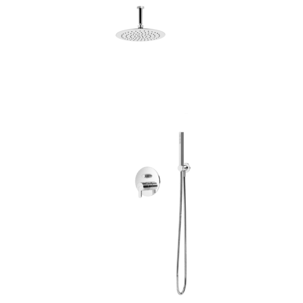 Sistema embutido de duche com chuveiro de tecto Ø230 mm em ABS, braço 100 mm e kit de chuveiro mão Elo - Bruma Leaf 167 540 1CR