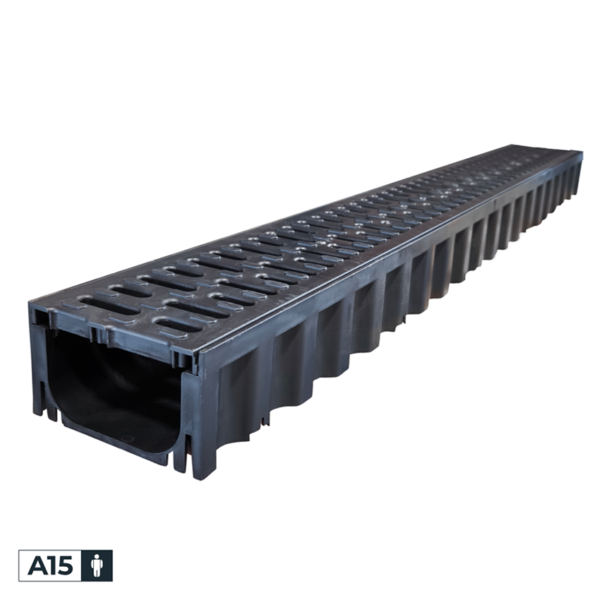 Canal com Grelha PP Preto A15 - 130x1000x80 mm