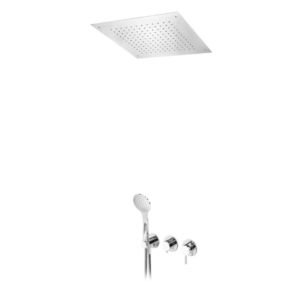 Sistema embutido de duche com chuveiro em INOX, de embutir no tecto 500x500 mm (Chuva) e chuveiro mão - Bruma Lusitano 107 427 1CR