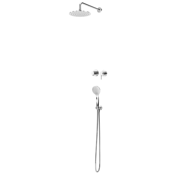Sistema embutido de duche horizontal, com chuveiro de parede Ø230 mm em ABS e kit de chuveiro mão separado Emotion - Bruma Lusitano 107 750 1CR
