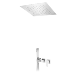 Sistema embutido de duche com chuveiro em INOX, de embutir no tecto 500x500 mm (Chuva) e chuveiro mão - Bruma Linea 182 427 1CR