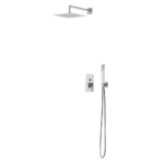 Sistema embutido de duche com chuveiro de parede 200x200 mm em ABS e kit de chuveiro mão Quadra - Bruma Linea 182 760 6CR