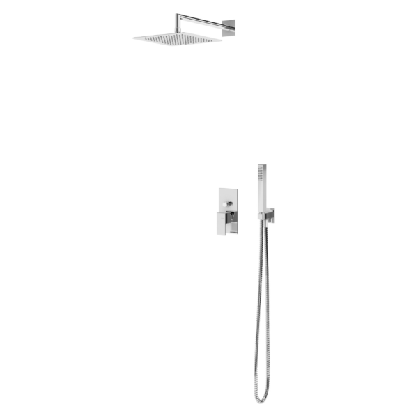 Sistema embutido de duche com chuveiro de parede 200x200 mm em ABS e kit de chuveiro mão Quadra - Bruma Linea 182 760 6CR
