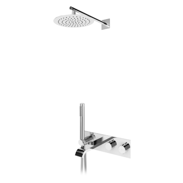 Sistema termostático embutido de banheira com chuveiro de parede Ø250 mm, kit de chuveiro mão e bica de banheira - VenusQ - Bruma Breeze 187 350 1CR