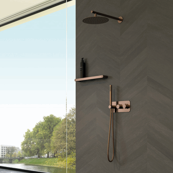 Sistema embutido de duche termostático com chuveiro de parede Ø250 mm em inox EloFLowQ e kit de chuveiro mão Elo - Venus - Bruma Breeze 184 780 4SS
