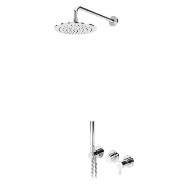 Sistema embutido de duche com chuveiro de parede Ø300 mm em Inox e kit chuveiro mão Elo - Bruma Leaf 167 361 9CR