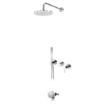 Sistema embutido de banheira com chuveiro de parede Ø250 mm em Inox, kit de chuveiro mão Elo e válvula com bica de enchimento para banheira - Bruma Leaf 167 364 2CR