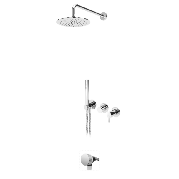 Sistema embutido de banheira com chuveiro de parede Ø250 mm em Inox, kit de chuveiro mão Elo e válvula com bica de enchimento para banheira - Bruma Leaf 167 364 2CR