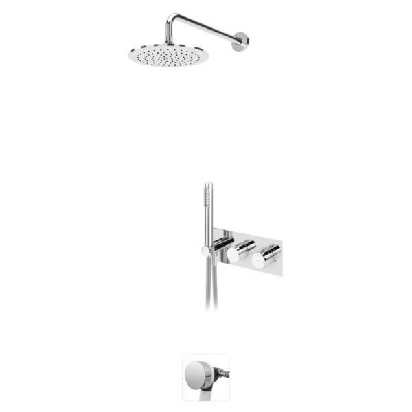 Sistema termostático embutido de banheira com chuveiro de parede Ø250 mm em Inox, kit de chuveiro mão Elo e válvula com bica de enchimento para banheira - VenusQ - Bruma Leaf 187 413 1CR