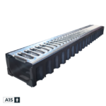 Canal com Grelha PP Preto c/ Grelha Galvanizada A15 - 1000x130x80 mm