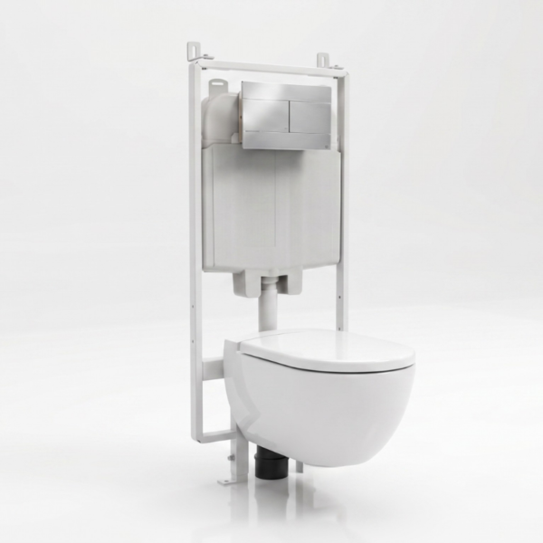 Conjunto de Sanita Suspensa Valadares Nautilus com Autoclismo Interior OLI74 Sanitarblock e Comando Slim Cromado