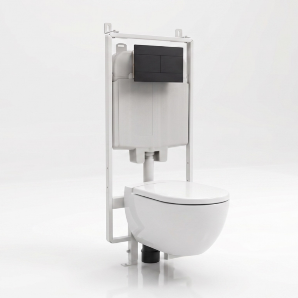 Conjunto de Sanita Suspensa Valadares Nautilus com Autoclismo Interior OLI74 Sanitarblock e Comando Slim Preto Mate